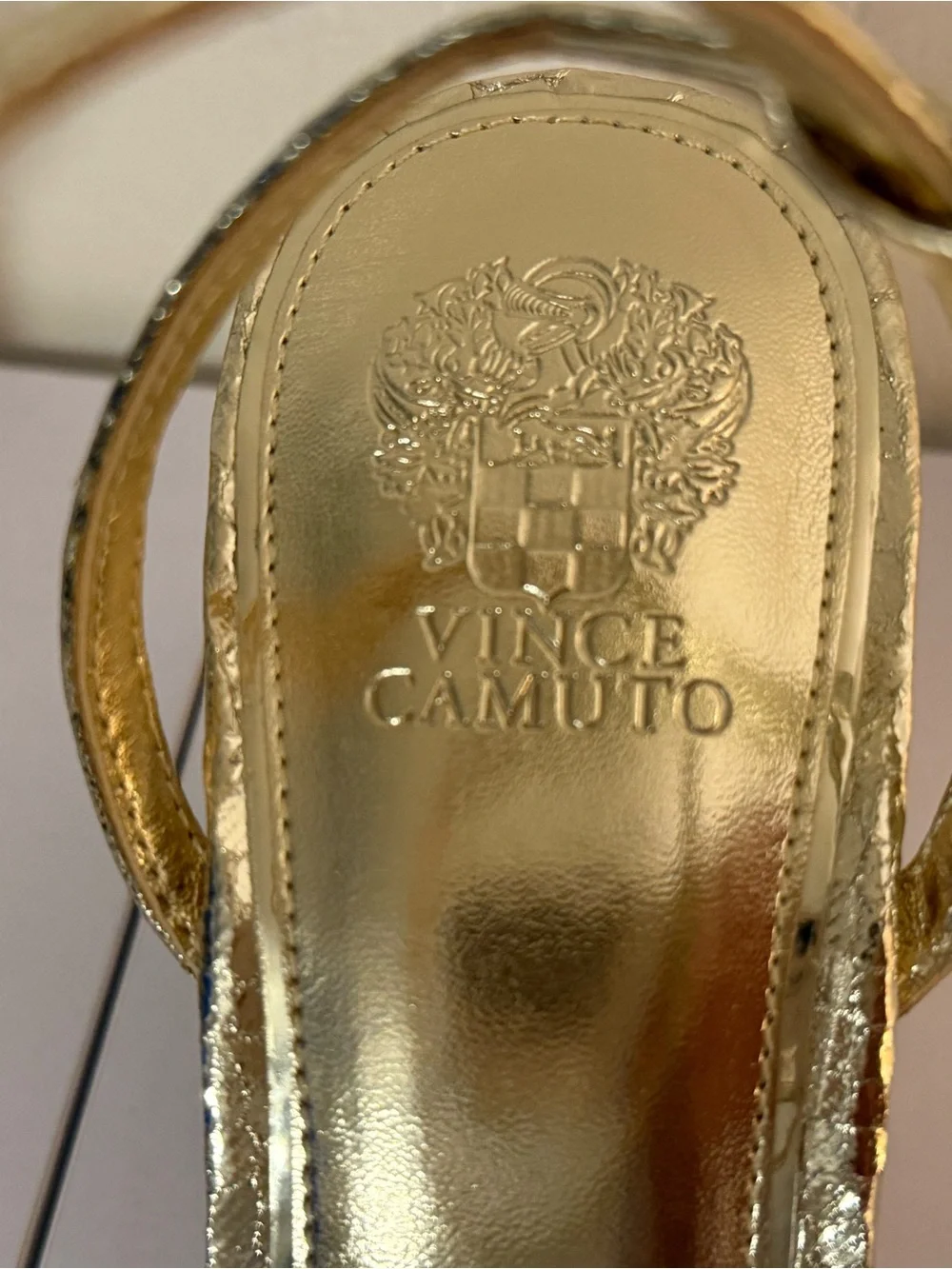 Vince Camuto Gold Metallic Snake-Embossed Wedge Sandals